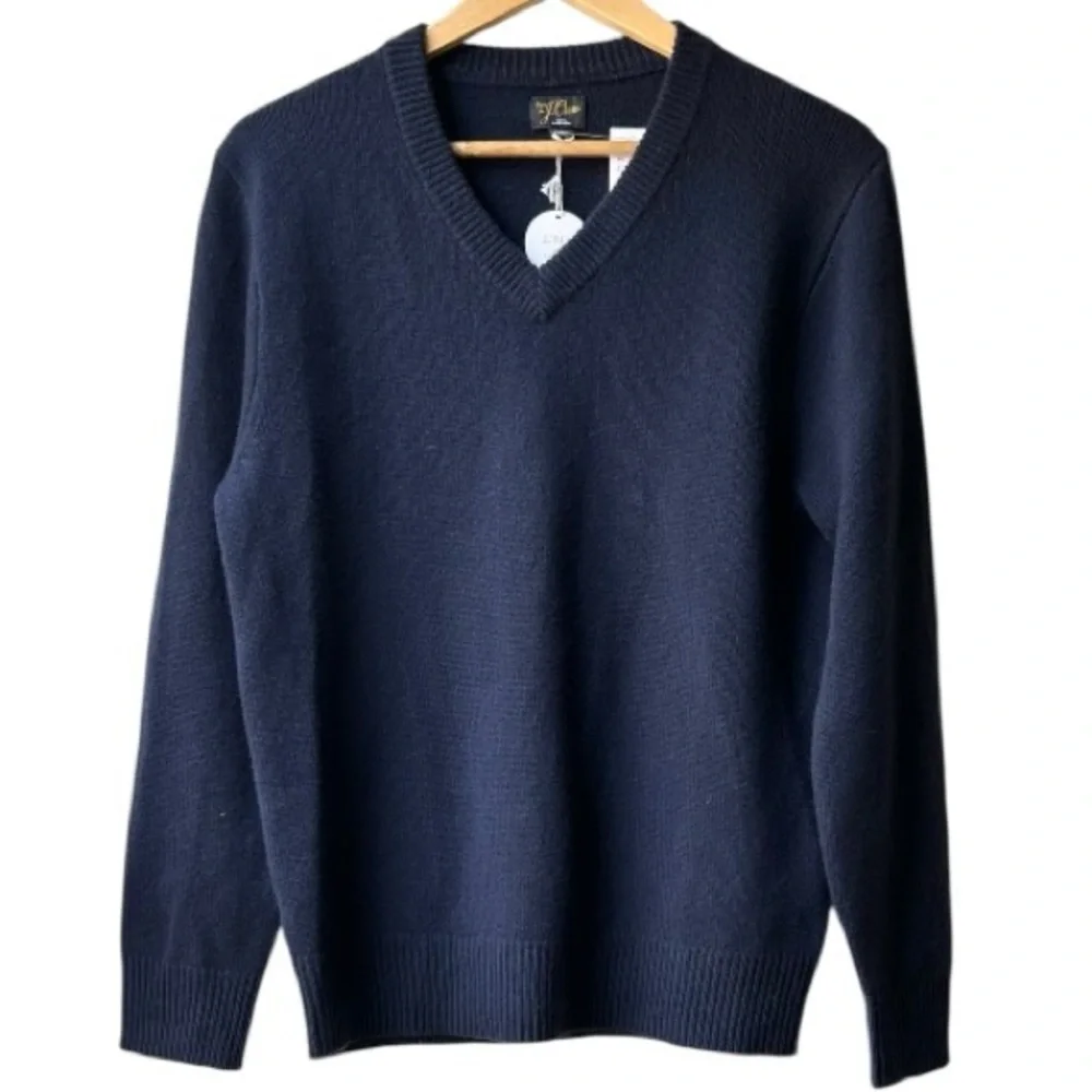 NWT J.Crew $278 Relaxed midweight cashmere V-neck sweater Navy Abyss Blue Sz S